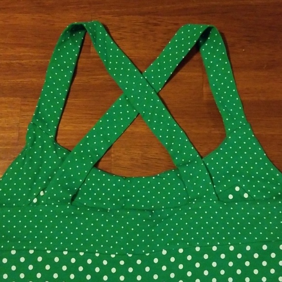 Green and White Polka Dot Cross Back Tank - Picture 6 of 7